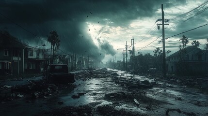 Obraz premium Devastated City After a Storm