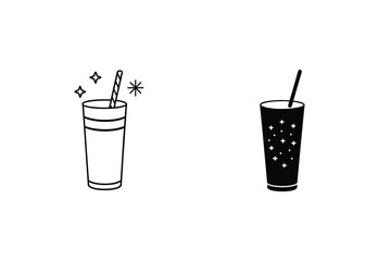 Two Different Juice Glasses With Straws Black And White Isolated Icon