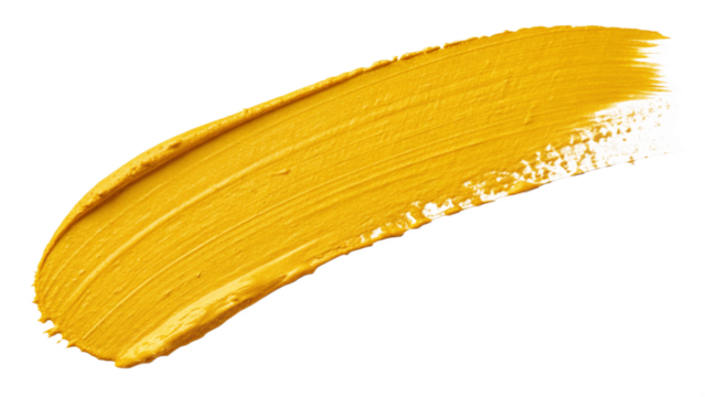 vibrant yellow curved brushstroke yellow banana leaf isolated on white background.