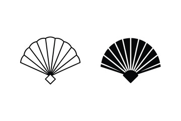 Hand Fan Minimalist Icon Set Black And White Elegant Design Elements