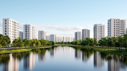 Obraz premium A harmonious urban landscape with blue-green infrastructure, sustainable drainage systems, and eco-conscious public spaces