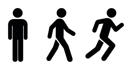 Simple human activity flat icons set - walking, running, standing - minimalist design