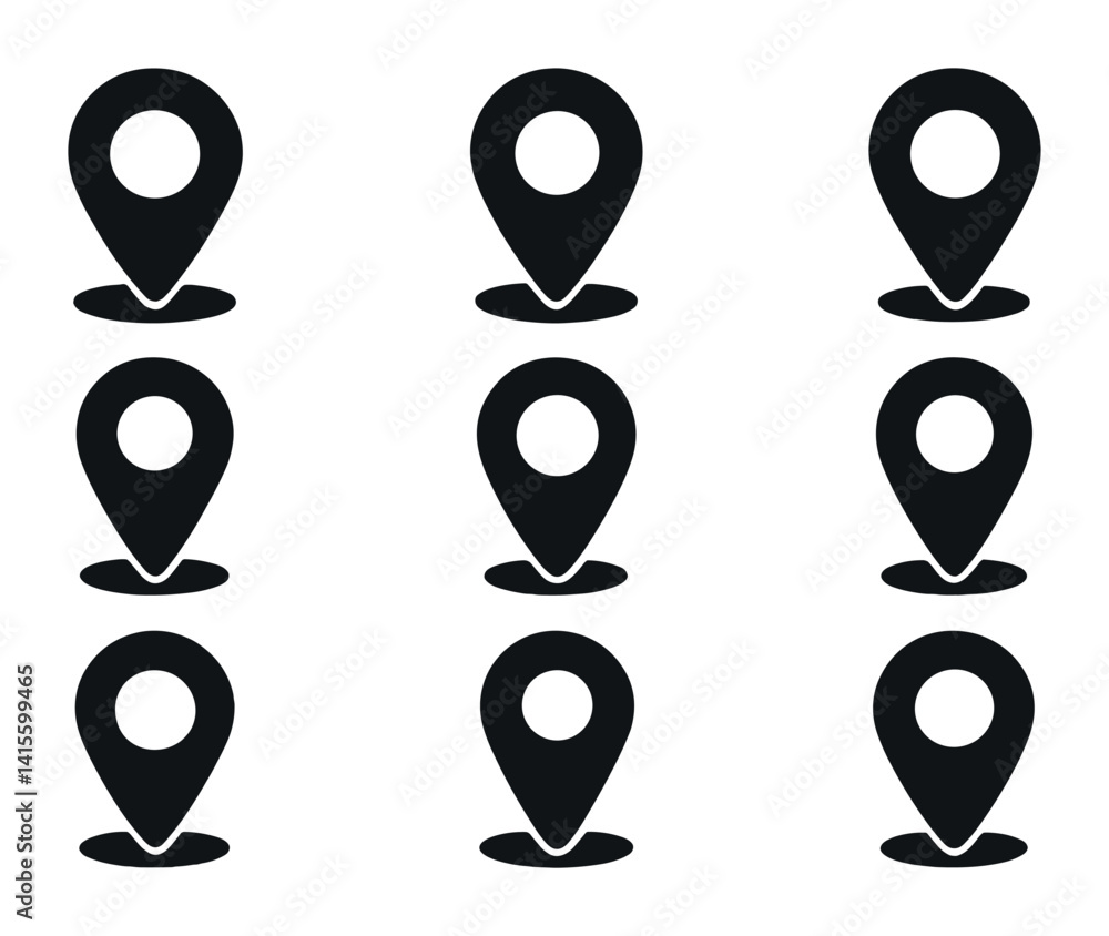 Poster location marker icon set - simple flat style for maps and navigation