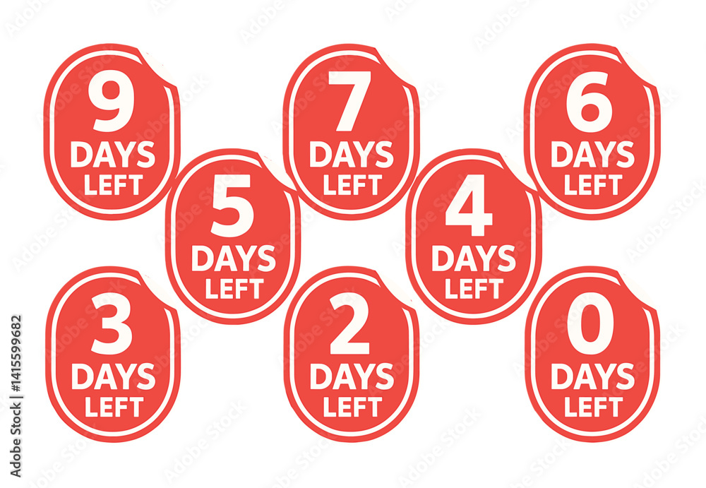 Poster countdown days remaining icons set in flat style