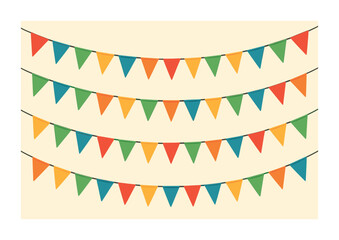 Obraz premium Colorful festive bunting flags icon set for celebrations and decorations