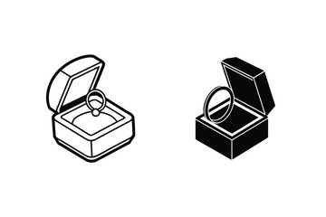 Engagement Ring Icons In Two Styles Wedding Proposal Jewelry Box Vector Illustration