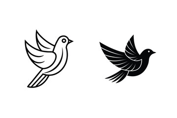 Two Minimalist Pigeon Silhouette Graphics Flying Bird Vector Illustration Design