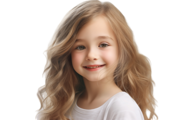 Smiling White Girl Portrait on Transparent Background – Perfect for Custom Designs, Projects & Marketing. Png cut out. Smiling white child. Smiling girl.