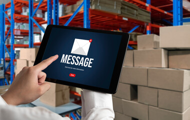 Email notification message showing on computer screen snugly. Digital marketing message information...