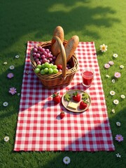 Fresh outdoor food setup with grapes and cheese