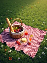 Seasonal picnic with basket and bright natural light