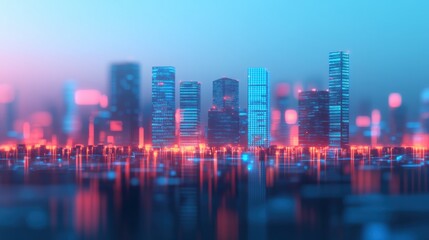 Fototapeta premium Futuristic smart city skyline with glowing real estate analytics overlay