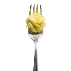 Pasta on a fork against a void canvas isolated on transparent background
