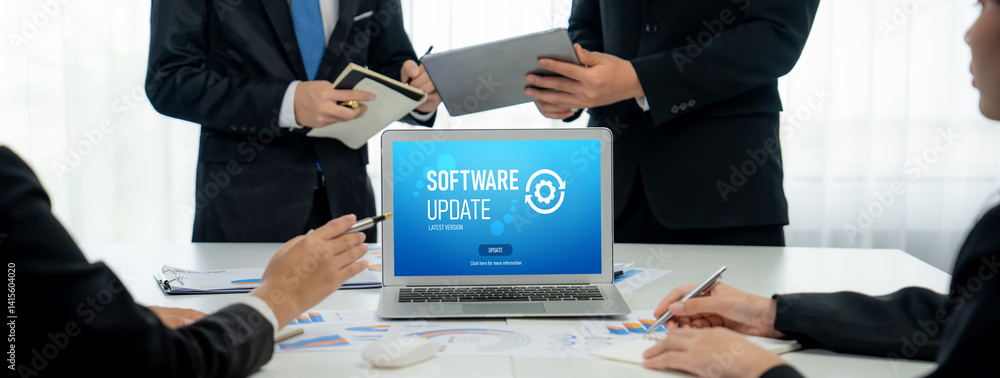 Poster software update on computer for brisk version of device software upgrade