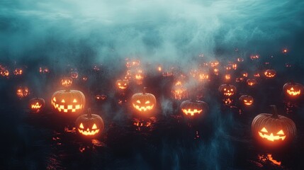 Eerie Pumpkin Patch at Night