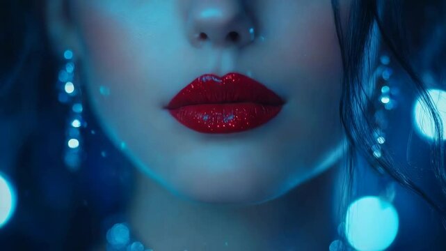 Close-up of a pair of glossy red lips