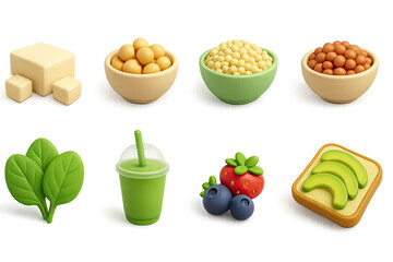 3D icon set of healthy coping skills: drawing pad, music notes, sports ball, cooking pot, pet icon, chat app, nature view, stress ball. 3d icon. Generated icons set of 3d style in a modern design.