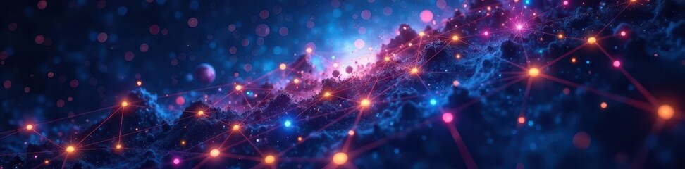 Fototapeta premium Interconnected nodes forming constellations, deep space backdrop, visualization, intricate, lines