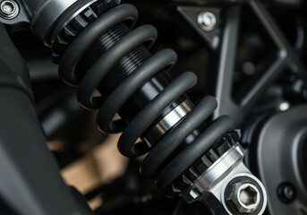 Naklejka premium Close up view of motorcycle suspension spring showcasing intricate engineering and design features