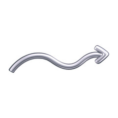 3D chrome doodle arrow in Y2K style, isolated on a dark background. Render of 3D chrome liquid curve and swirl arrow, rotating up, down, and right with a metal silver effect. 3D vector Y2K figure