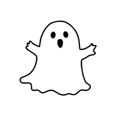 Cute cartoon ghost with arms raised on a white background  