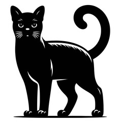 Obraz premium Singapura Silhouette: A sleek, black cat, captured in a detailed illustration, stands gracefully, its posture exuding poise and elegance. The image is ideal for various design projects.