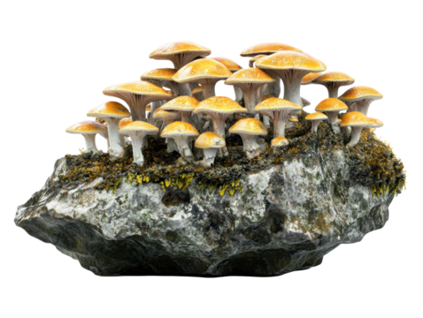 Mushroom Cluster on Stone – Transparent PNG