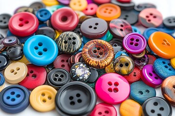 Collection of Colorful Sewing Buttons. Assorted Round Plastic Buttons, Background Texture