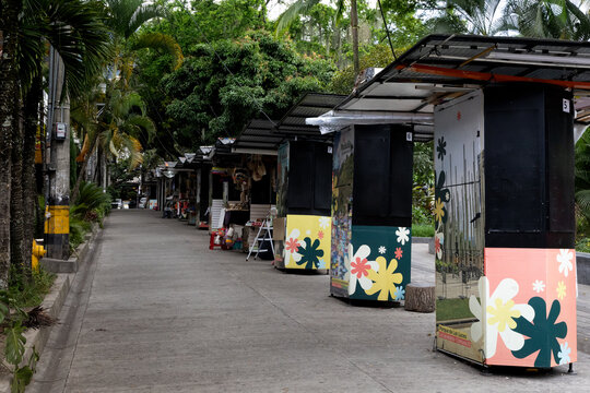 souvenir stands waiting to open, Parque Lleras Medellin Columbia 