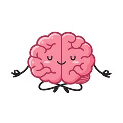 Peaceful meditating brain cartoon illustration simple design cute pink color