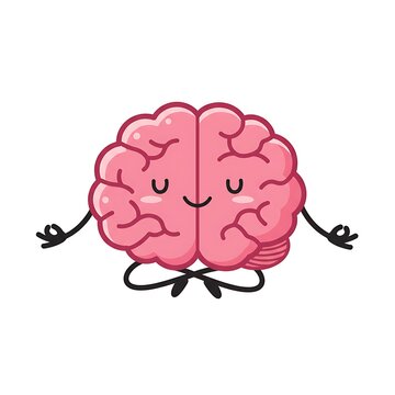 Peaceful meditating brain cartoon illustration simple design cute pink color