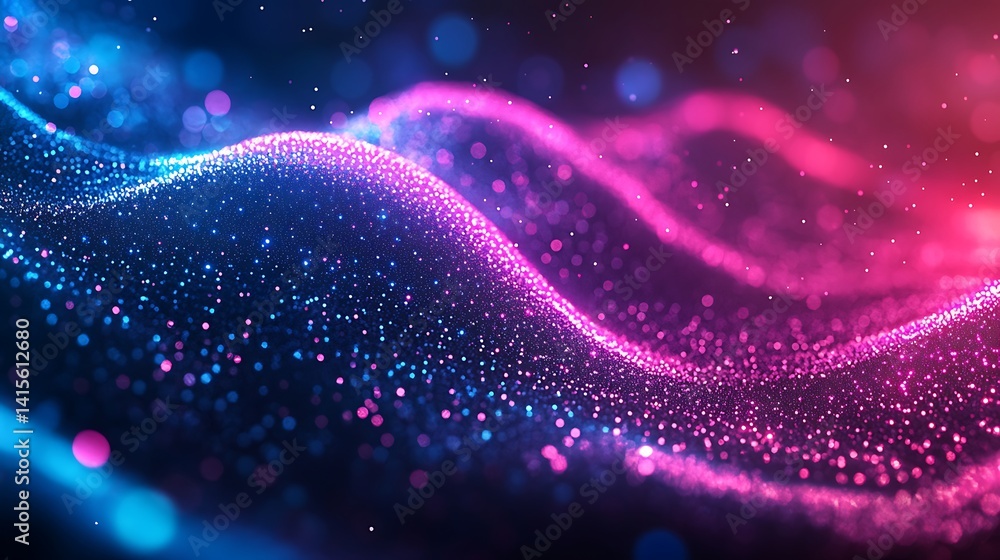 Aufkleber vibrant particle wave in pink and blue, abstract digital art with vibrant pink and blue particles cr