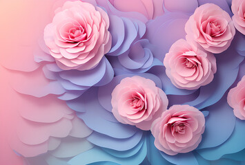 Fototapeta premium Lot of beautiful flowering pink flowers - a top view. Concept: color therapy, beauty and greeting card. .high quality, generative AI