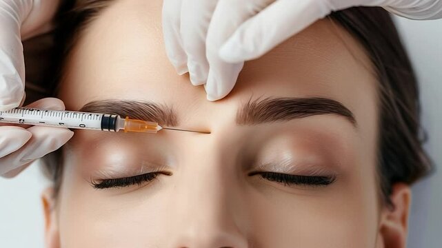 Cosmetic Injector Administering Botox Treatment to a Woman's Forehead