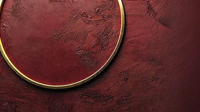Empty gold ring frame on burgundy textured surface