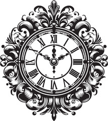 Vintage clock with Roman numerals. Antique time design. Old wall clock face design