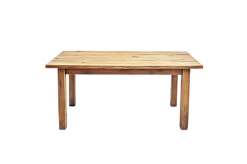 Wooden table with a natural finish on a transparent background