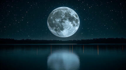 Full moon over lake at night (2)