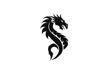 Tribal Black Dragon Logo Design - Minimalist Tattoo-Style Silhouette
