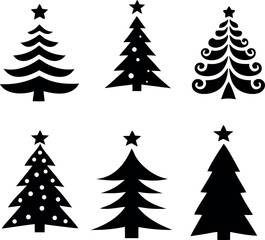 Obraz premium Christmas trees silhouette set vector art illustration.