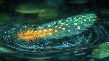 Glowing feather on water