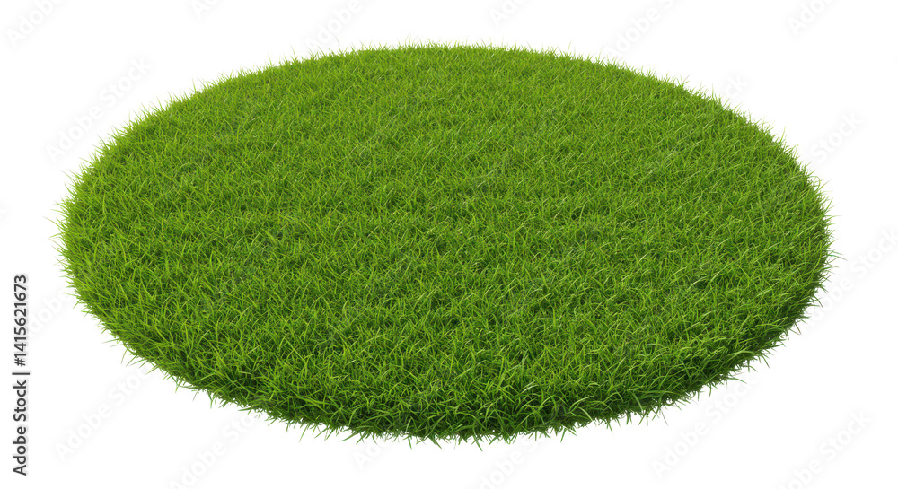 Poster a patch of green grass in an oval shape isolated on a black background in a studio shot view