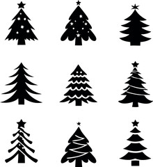 Obraz premium Christmas trees silhouette set vector art illustration.