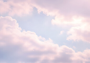 Obraz premium Soft Pink Clouds and Blue Sky Background, Peaceful, Calm, Gentle, Serene, Dreamy, Heaven, Cloudscape.