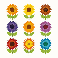 Sun Flower Colorful icons set bundle vector design