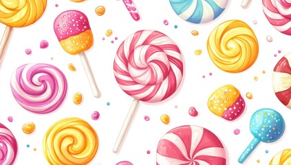 A colorful candy display with lollipops and other sweets