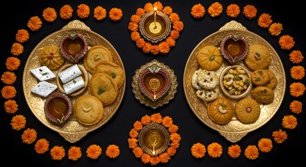 Festive Indian Sweet Platter with Diyas &ndash; Traditional Celebration & Prosperity