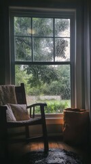 Obraz premium A rainy scene looking through a window inside a home