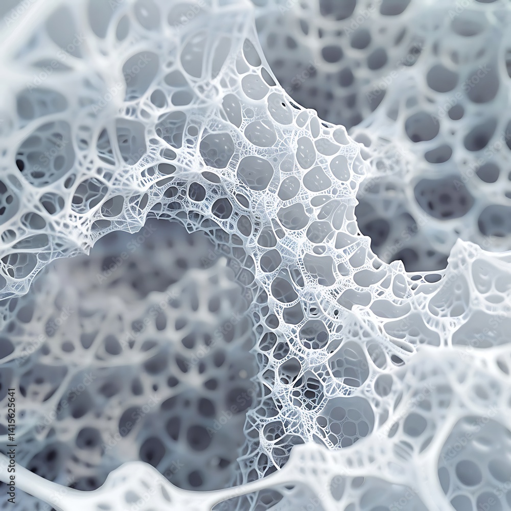 Aufkleber macro abstract background showing an intricate white porous network structure, resembling bone tissu