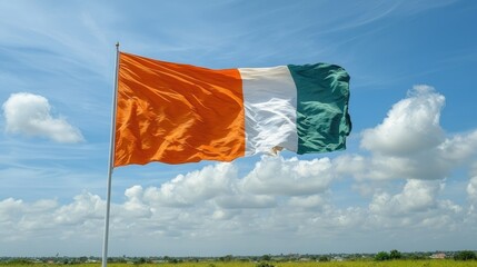 Ivory Coast flag waving in a bright sunny sky